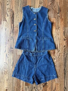 Denim Two-Piece Set - Blue Vest & High-Waist Shorts